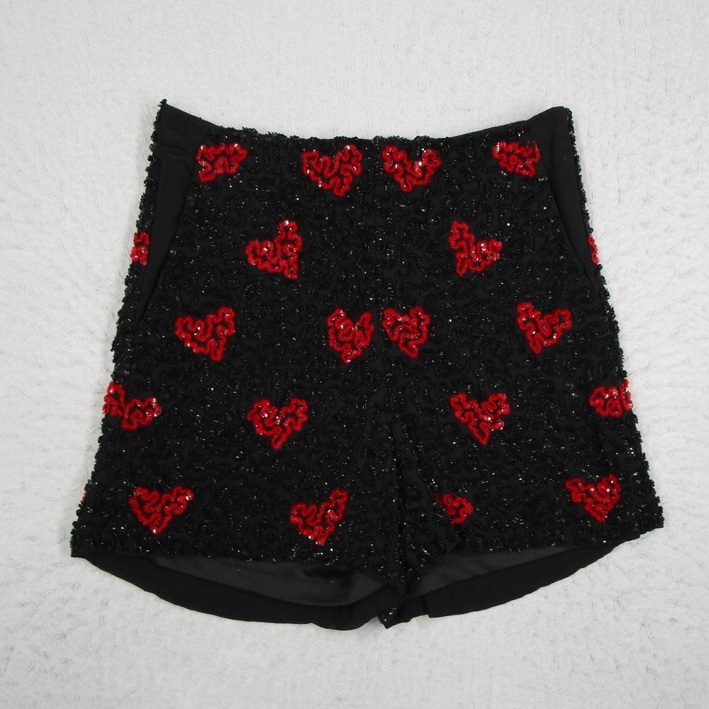 Blugirl Folies Sequin Heart Shorts Black Red High Waisted Size 12 USA